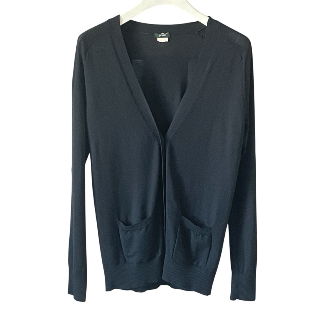 J. CREW V-Neck Black Merino Wool Cardigan - Size Small